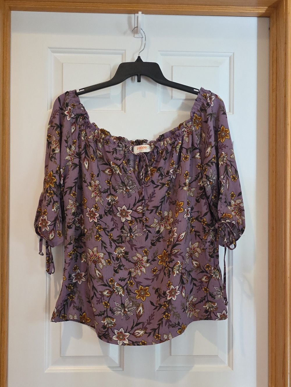 Lavender Floral Off-Shoulder Peasant Blouse